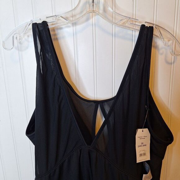 Time‎ And Tru Womens Swimsuit 1 Piece New Plus Size 3X 24W 26W Black Full Bottom - Picture 5 of 15